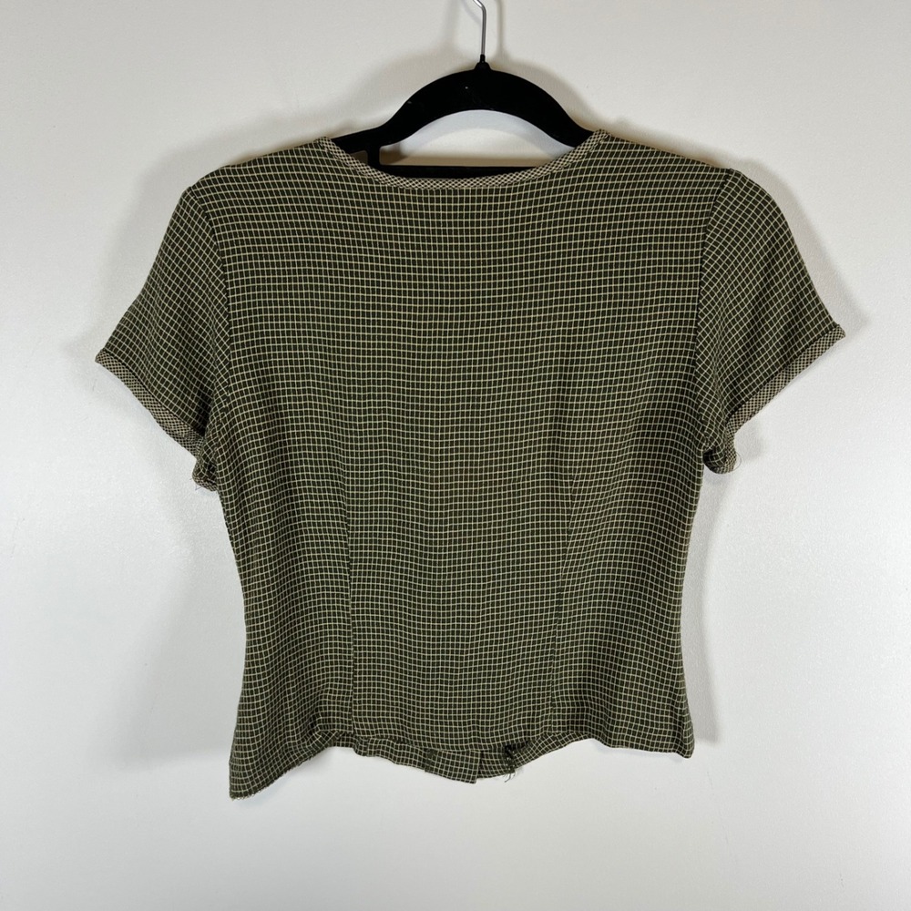 Petite Sophisticate Vintage 2 Piece Skort Set Olive Green Grid Plaid Blouse 90s - Picture 7 of 13